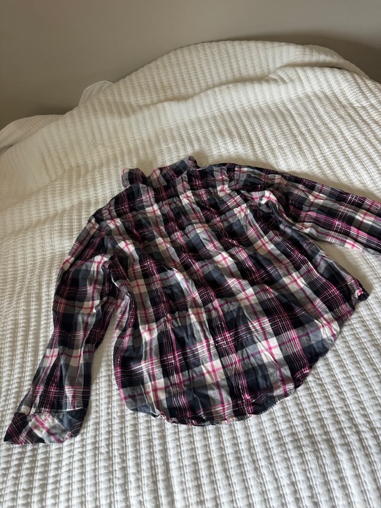 Victoria's Secret Pink Grey Plaid Flannel Pajama Top Silver Metallic Thread XL - Picture 11 of 12